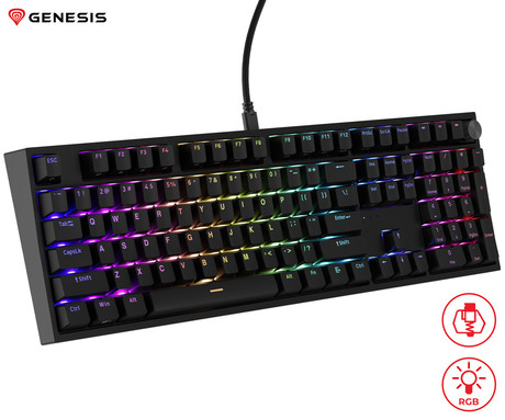 GENESIS THOR 404 gaming mehanska tipkovnica, žična, RGB LED osvetlitev, Hot-Swap tehnologija, Anti-Ghosting, Gateron Yellow Pro stikala, spomin, programska oprema, Plug & Play, F1-F12, črna