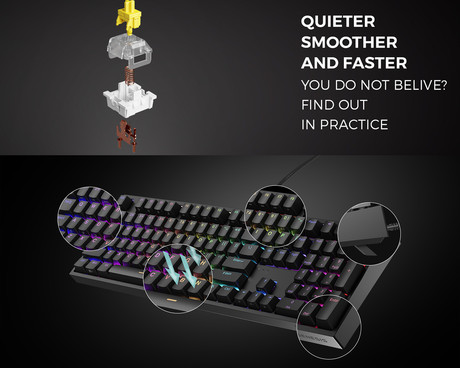 GENESIS THOR 404 gaming mehanska tipkovnica, žična, RGB LED osvetlitev, Hot-Swap tehnologija, Anti-Ghosting, Gateron Yellow Pro stikala, spomin, programska oprema, Plug & Play, F1-F12, črna