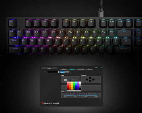 GENESIS THOR 404 gaming mehanska tipkovnica, žična, RGB LED osvetlitev, Hot-Swap tehnologija, Anti-Ghosting, Gateron Yellow Pro stikala, spomin, programska oprema, Plug & Play, F1-F12, črna