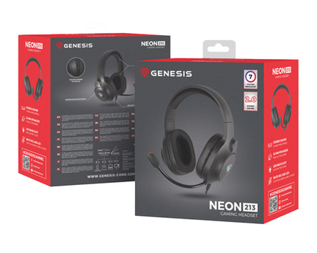 GENESIS NEON 213 naglavne slušalke, gaming / pisarniške, 2.0 STEREO zvok, mikrofon, RGB LED osvetlitev, nadzor glasnosti, gumbi za upravljanje, črne (Onyx Black)