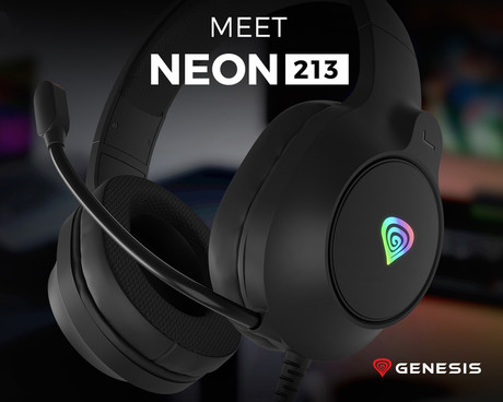 GENESIS NEON 213 naglavne slušalke, gaming / pisarniške, 2.0 STEREO zvok, mikrofon, RGB LED osvetlitev, nadzor glasnosti, gumbi za upravljanje, črne (Onyx Black)