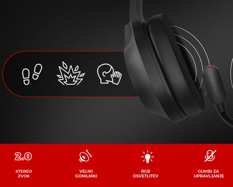 GENESIS NEON 213 naglavne slušalke, gaming / pisarniške, 2.0 STEREO zvok, mikrofon, RGB LED osvetlitev, nadzor glasnosti, gumbi za upravljanje, črne (Onyx Black)