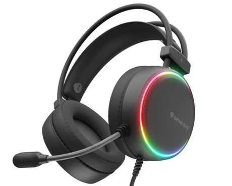 GENESIS NEON 613 G2 naglavne slušalke, gaming / pisarniške, 2.0 STEREO zvok, mikrofon, RGB LED osvetlitev, nadzor glasnosti, gumbi za upravljanje, črne (Onyx Black)