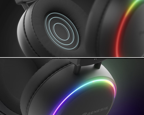 GENESIS NEON 613 G2 naglavne slušalke, gaming / pisarniške, 2.0 STEREO zvok, mikrofon, RGB LED osvetlitev, nadzor glasnosti, gumbi za upravljanje, črne (Onyx Black)