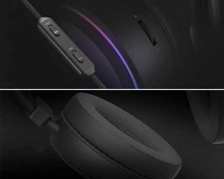 GENESIS NEON 613 G2 naglavne slušalke, gaming / pisarniške, 2.0 STEREO zvok, mikrofon, RGB LED osvetlitev, nadzor glasnosti, gumbi za upravljanje, črne (Onyx Black)