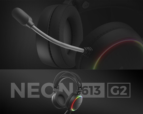 GENESIS NEON 613 G2 naglavne slušalke, gaming / pisarniške, 2.0 STEREO zvok, mikrofon, RGB LED osvetlitev, nadzor glasnosti, gumbi za upravljanje, črne (Onyx Black)