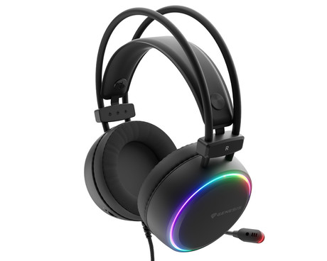GENESIS NEON 613 G2 naglavne slušalke, gaming / pisarniške, 2.0 STEREO zvok, mikrofon, RGB LED osvetlitev, nadzor glasnosti, gumbi za upravljanje, črne (Onyx Black)