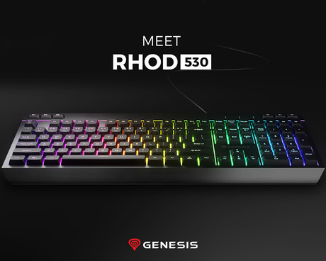 GENESIS RHOD 530 gaming membranska tipkovnica, žična, RGB LED osvetlitev, Anti-Ghosting funkcija, Non-Floating stikala / tipke, spomin, programska oprema, Plug & Play, F1-F12, črna