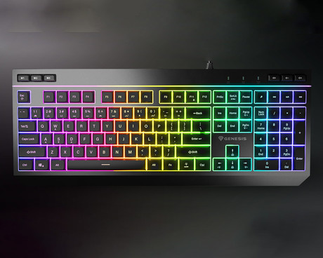 GENESIS RHOD 530 gaming membranska tipkovnica, žična, RGB LED osvetlitev, Anti-Ghosting funkcija, Non-Floating stikala / tipke, spomin, programska oprema, Plug & Play, F1-F12, črna