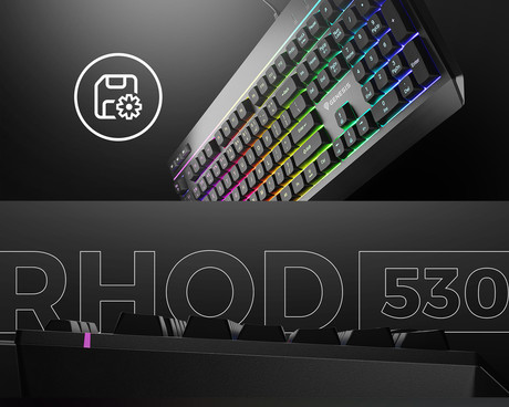 GENESIS RHOD 530 gaming membranska tipkovnica, žična, RGB LED osvetlitev, Anti-Ghosting funkcija, Non-Floating stikala / tipke, spomin, programska oprema, Plug & Play, F1-F12, črna