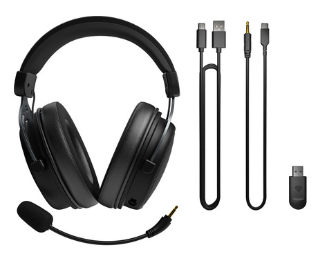 GENESIS TORON 706 brezžične naglavne slušalke, gaming / pisarniške, 2.0 STEREO zvok, USB 2.4GHz / BT / USB-C, baterija, snemljiv mikrofon, ultra lahka teža, univerzalna povezljivost, Plug&Play, črne