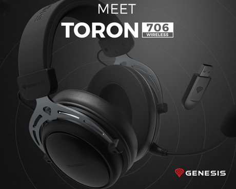 GENESIS TORON 706 brezžične naglavne slušalke, gaming / pisarniške, 2.0 STEREO zvok, USB 2.4GHz / BT / USB-C, baterija, snemljiv mikrofon, ultra lahka teža, univerzalna povezljivost, Plug&Play, črne
