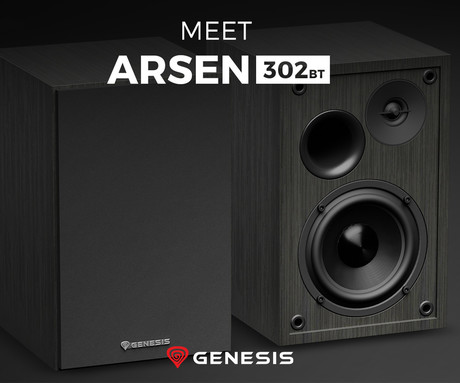 GENESIS ARSEN 302BT računalniški zvočniki, STEREO 2.0, 20W RMS, Bluetooth 5.3, 4" woofer + 1.25" tweeter, BassReflex funkcija, gumbi za upravljanje, RCA/Chinch, MDF les, črni (Classic Black)