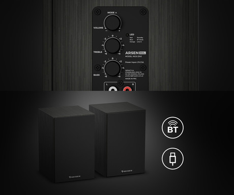 GENESIS ARSEN 302BT računalniški zvočniki, STEREO 2.0, 20W RMS, Bluetooth 5.3, 4" woofer + 1.25" tweeter, BassReflex funkcija, gumbi za upravljanje, RCA/Chinch, MDF les, črni (Classic Black)