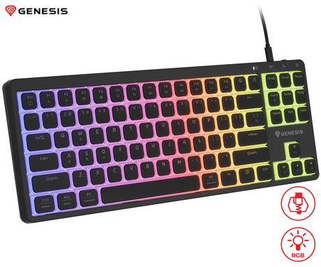 GENESIS THOR 430 TKL gaming mehanska tipkovnica, žična, RGB LED osvetlitev, Hot-Swap tehnologija, Anti-Ghosting, Outemu Pink stikala, spomin, programska oprema, Plug & Play, F1-F12, črna