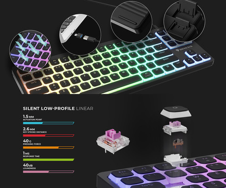 GENESIS THOR 430 TKL gaming mehanska tipkovnica, žična, RGB LED osvetlitev, Hot-Swap tehnologija, Anti-Ghosting, Outemu Pink stikala, spomin, programska oprema, Plug & Play, F1-F12, črna