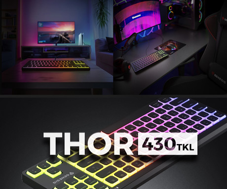 GENESIS THOR 430 TKL gaming mehanska tipkovnica, žična, RGB LED osvetlitev, Hot-Swap tehnologija, Anti-Ghosting, Outemu Pink stikala, spomin, programska oprema, Plug & Play, F1-F12, črna
