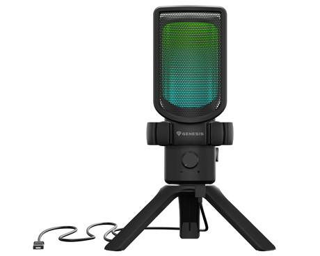 GENESIS RADIUM 250 profesionalni mikrofon, namizni / studijski, 192kHz, POP filter, gumb MUTE / GAIN, jack 3.5mm, USB Type-C, PC, RGB LED osvetlitev, črn