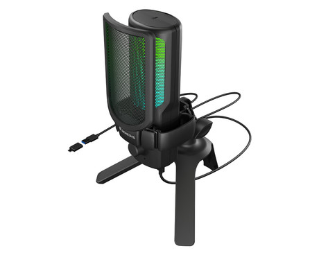 GENESIS RADIUM 250 profesionalni mikrofon, namizni / studijski, 192kHz, POP filter, gumb MUTE / GAIN, jack 3.5mm, USB Type-C, PC, RGB LED osvetlitev, črn