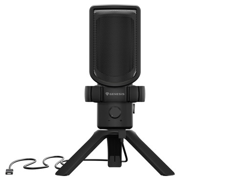 GENESIS RADIUM 250 profesionalni mikrofon, namizni / studijski, 192kHz, POP filter, gumb MUTE / GAIN, jack 3.5mm, USB Type-C, PC, RGB LED osvetlitev, črn