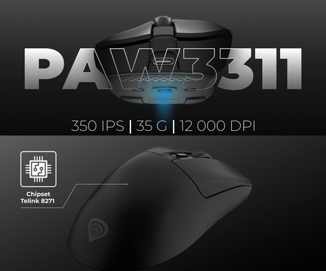 GENESIS ZIRCON 880 brezžična miška, gaming / pisarniška, 12.000DPI, USB 2.4GHz / Bluetooth / USB Type-C, 6 gumbov, Kailh Optical stikala, baterija, spomin, programska oprema, stekleni drsniki, črna