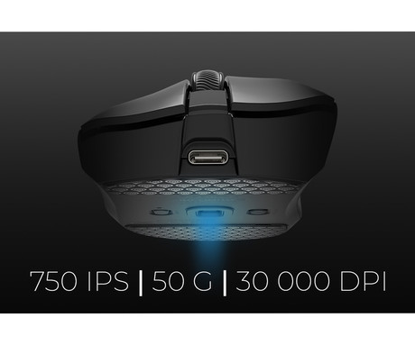 GENESIS ZIRCON 880 PRO brezžična gaming miška, 8K, 30.000DPI, USB 2.4GHz / Bluetooth / USB Type-C, 6 gumbov, Kailh Optical stikala, polnilna baterija, spomin, programska oprema, stekleni drsniki, črna