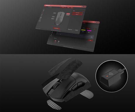 GENESIS ZIRCON 880 PRO brezžična gaming miška, 8K, 30.000DPI, USB 2.4GHz / Bluetooth / USB Type-C, 6 gumbov, Kailh Optical stikala, polnilna baterija, spomin, programska oprema, stekleni drsniki, črna