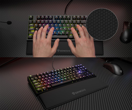 GENESIS RUBID 600 TKL podloga za zapestje, gaming / pisarniška / ergonomska, 355x88mm, Memory Foam spominska pena, Ice Silk Lycra tekstil, Cooling Gel plast, zaščiteni robovi, protizdrsna, črna
