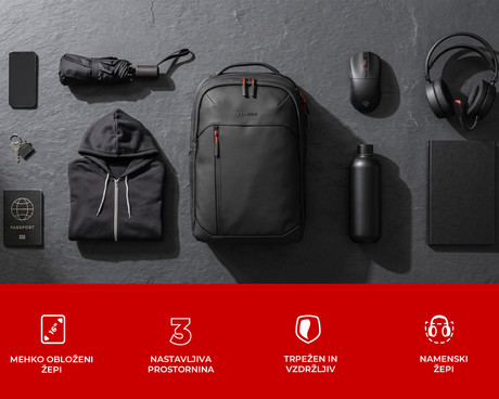 GENESIS PALLAD 480 univerzalni 2v1 nahrbtnik, za prenosnike do 16", 18L, potovalni / gaming, nastavljiv, trpežen, 9 žepov, prilagodljiv, ergonomska zasnova, vodoodporen, Trolley sistem, črn