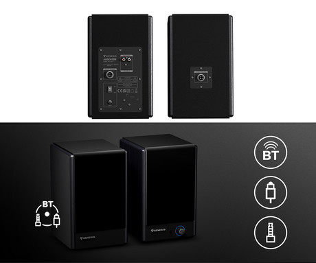 GENESIS ARSEN 402BT računalniški zvočniki, STEREO 2.0, 60W RMS, Bluetooth 5.3, 3.5" woofer + 0.75" tweeter, BassReflex funkcija, gumbi za upravljanje, RCA/Chinch, MDF les, črni (Classic Black)