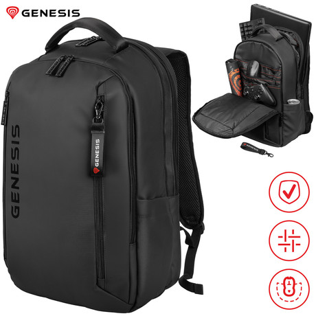 GENESIS PALLAD 510 univerzalni 2v1 nahrbtnik, za prenosnike do 17.3", 23L, potovalni / gaming, nastavljiv, trpežen, 15 žepov, prilagodljiv, ergonomska zasnova, vodoodporen, Trolley sistem, črn
