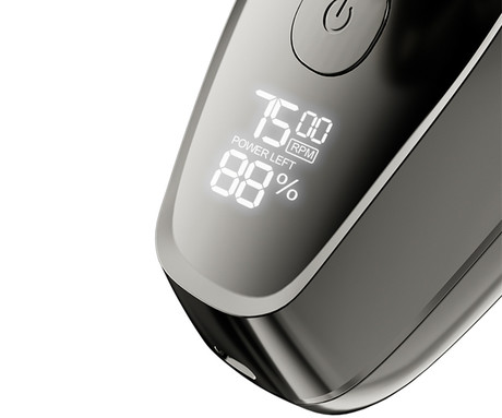 MANTA SHAVIO PRO HS-02CH brezžični strižnik, za obraz / glavo / telo, 8 nastavkov, rezila iz titana, polnilna baterija, LED zaslon, IPX7 vodoodpornost, USB Type-C, +dodatki, srebrn (Midnight Chrome)