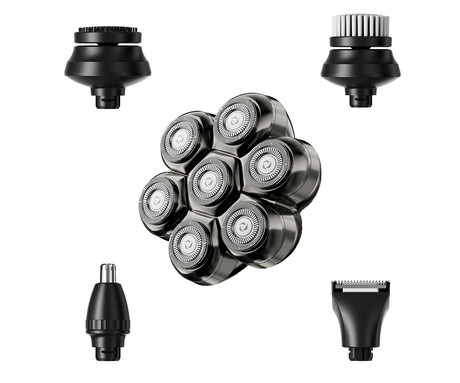 MANTA SHAVIO PRO HS-02CH brezžični strižnik, za obraz / glavo / telo, 8 nastavkov, rezila iz titana, polnilna baterija, LED zaslon, IPX7 vodoodpornost, USB Type-C, +dodatki, srebrn (Midnight Chrome)