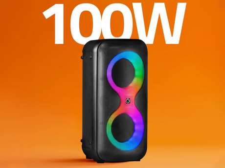 MANTA SPK0401B100 ERIS prenosni KARAOKE zvočnik, Bluetooth 5.3, 100W, TWS, X-BASS, polnilna baterija, RGB LED osvetlitev, USB / microSD / AUX / MIC-in, +mikrofon, +daljinec, črn