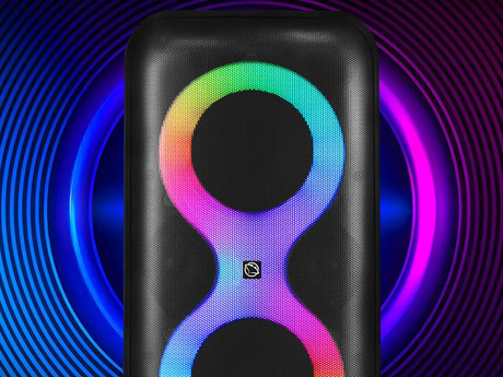 MANTA SPK0401B100 ERIS prenosni KARAOKE zvočnik, Bluetooth 5.3, 100W, TWS, X-BASS, polnilna baterija, RGB LED osvetlitev, USB / microSD / AUX / MIC-in, +mikrofon, +daljinec, črn