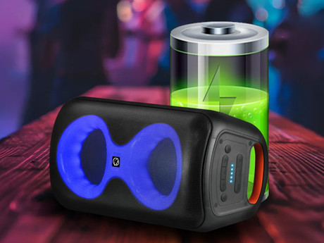MANTA SPK0401B100 ERIS prenosni KARAOKE zvočnik, Bluetooth 5.3, 100W, TWS, X-BASS, polnilna baterija, RGB LED osvetlitev, USB / microSD / AUX / MIC-in, +mikrofon, +daljinec, črn