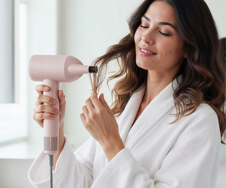 MANTA LOVIO LVHD001 AirFlow sušilnik za lase, 1600W moč, 4 načini, 2 hitrosti, nastavljiva temperatura, Nano-Negative Plasma ionizacija, NTC tehnologija, BLDC motor, +dodatki, roza (Blush Pink)