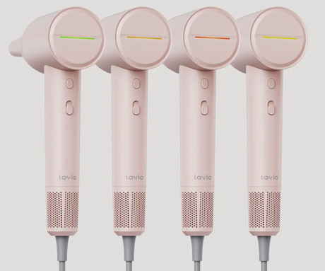 MANTA LOVIO LVHD001 AirFlow sušilnik za lase, 1600W moč, 4 načini, 2 hitrosti, nastavljiva temperatura, Nano-Negative Plasma ionizacija, NTC tehnologija, BLDC motor, +dodatki, roza (Blush Pink)
