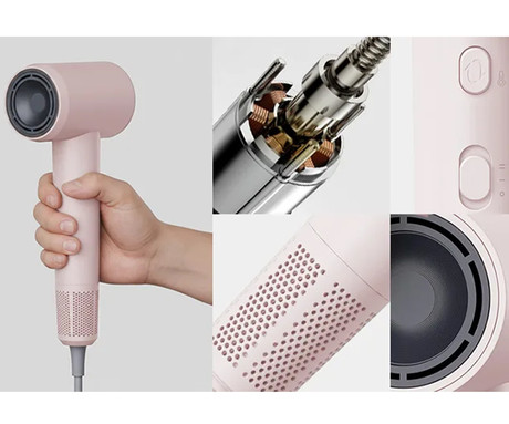 MANTA LOVIO LVHD001 AirFlow sušilnik za lase, 1600W moč, 4 načini, 2 hitrosti, nastavljiva temperatura, Nano-Negative Plasma ionizacija, NTC tehnologija, BLDC motor, +dodatki, roza (Blush Pink)