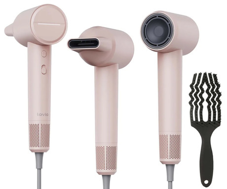 MANTA LOVIO LVHD001 AirFlow sušilnik za lase, 1600W moč, 4 načini, 2 hitrosti, nastavljiva temperatura, Nano-Negative Plasma ionizacija, NTC tehnologija, BLDC motor, +dodatki, roza (Blush Pink)