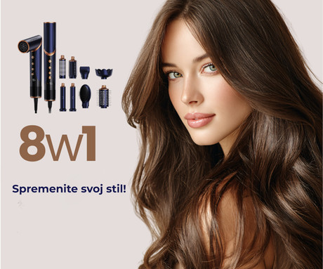 MANTA LOVIO LVHS001 AirStyle sušilnik / oblikovalec za lase, 8V1, 1400W moč, 3 hitrosti, 4 stopnje temperature, Plasma ionizacija, NTC tehnologija, BLDC motor, +dodatki, modro-rjav (Midnight Copper)