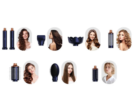 MANTA LOVIO LVHS001 AirStyle sušilnik / oblikovalec za lase, 8V1, 1400W moč, 3 hitrosti, 4 stopnje temperature, Plasma ionizacija, NTC tehnologija, BLDC motor, +dodatki, modro-rjav (Midnight Copper)