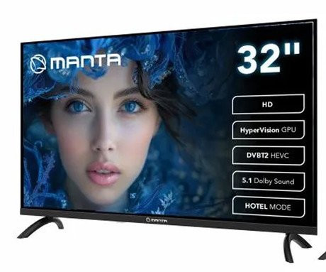 MANTA MATV001LHN32 LED TV sprejemnik, 32" (81cm), HD, HyperVision GPU, Dolby STEREO 5.1, DVB-C/T/T2/S/S2/HEVC, Hotel Mode, 2x HDMI, 2x USB, 1x CI+, Frameless oblika
