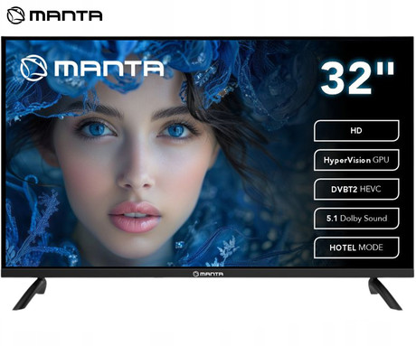 MANTA MATV001LHN32 LED TV sprejemnik, 32" (81cm), HD, HyperVision GPU, Dolby STEREO 5.1, DVB-C/T/T2/S/S2/HEVC, Hotel Mode, 2x HDMI, 2x USB, 1x CI+, Frameless oblika