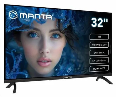 MANTA MATV001LHN32 LED TV sprejemnik, 32" (81cm), HD, HyperVision GPU, Dolby STEREO 5.1, DVB-C/T/T2/S/S2/HEVC, Hotel Mode, 2x HDMI, 2x USB, 1x CI+, Frameless oblika