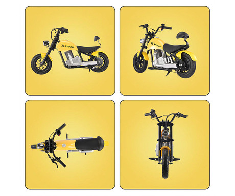 MANTA XRIDER CRUISER 12 PRO otroški električni motor, 12" gume, 200W motor, 15km doseg, 144Wh 36V 4Ah baterija, izpušna cev, bobnasta zavora, LCD zaslon, RGB LED osvetlitev, črno-rumen (Volt Yellow)
