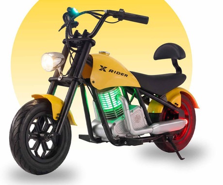 MANTA XRIDER CRUISER 12 PRO otroški električni motor, 12" gume, 200W motor, 15km doseg, 144Wh 36V 4Ah baterija, izpušna cev, bobnasta zavora, LCD zaslon, RGB LED osvetlitev, črno-rumen (Volt Yellow)