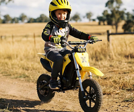 MANTA XRIDER CROSS 12 PRO otroški električni motor, 12" gume, 300W motor, 15km doseg, 144Wh 36V 4Ah baterija, vzmetenje, disk zavora, LCD zaslon, RGB LED osvetlitev, črno-rumen (Volt Yellow)