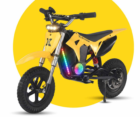 MANTA XRIDER CROSS 12 PRO otroški električni motor, 12" gume, 300W motor, 15km doseg, 144Wh 36V 4Ah baterija, vzmetenje, disk zavora, LCD zaslon, RGB LED osvetlitev, črno-rumen (Volt Yellow)