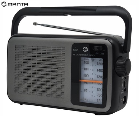 MANTA MARDI919 SAN REMO radijski sprejemnik, FM / AM Radio, RETRO izgled, kompaktne dimenzije, električno ali baterijsko napajanje, 3.5mm minijack, USB Type-C, črn (Onyx Black)